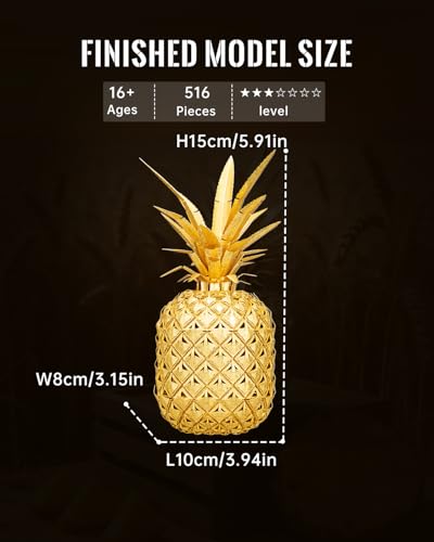 Piececool 3D Metal Puzzles Golden Pineapple Model Kits for Adults Assembly DIY Model, Desk Decor