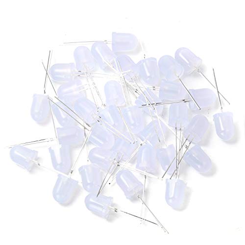 CHANZON 50 pcs 10mm White Diffused LED Diode Lights (DC 3V 20mA) - color: A) White-white (50pcs)