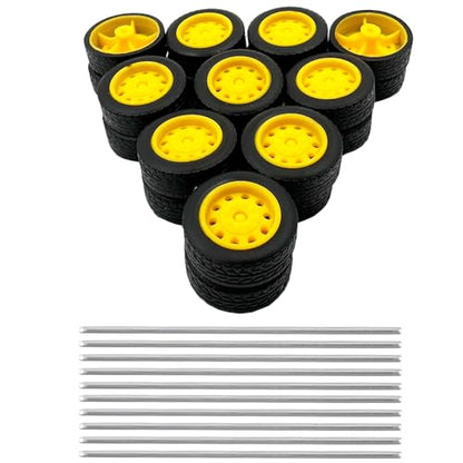 20PCS Toy Car Small Wheels Model Car Rubber Tire Wheels with 10PCS Shaft Round Rod Axles for RC Car Truck Robot DIY Model Toy Building Accessories (2x8x23mm) - style: 2x8x23mm