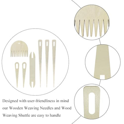 Wood Hand Loom Stick Set Wood Weaving Needle Crochet Tapestry Sewing Making Crafts Tools Tapestry Weaving Loom Tool Set No Burr Big Eye 7 Pieces Include Knitting Needles Shuttles Bobbin Stick Comb