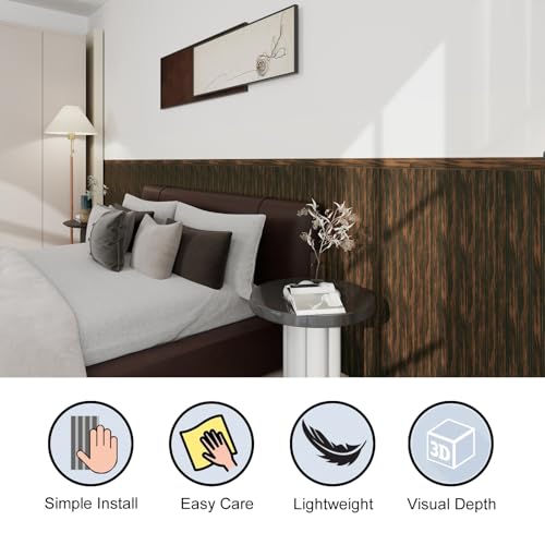 Wall Wainscoting Panel Kit,8-Pack 38.6"x9.8"(98x25cm) Slat Panels with 2-Pack Molding Trims,Beadboard Board and Batten Panels,DIY Wall Panel Kit - Cover 21.6 Sq.Ft (Walnut) - color: Walnut