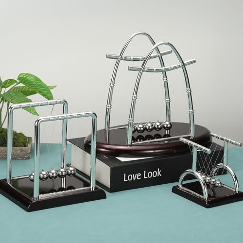 PATIKIL 2 Pack Newtons Cradle, Newton's Cradle Pendulum 5 Balance Balls Desk Toys Gravity Ball Cool Funny for Physics Toys Adults Science Men Office Desk Decor Home Gift, T-Shaped, M - size: Medium