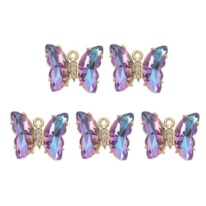 uxcell Crystal Gold Plated Butterfly Charm, Brass Zircon Charm Pendant - color: Pink&Purple, size: 19x15mm