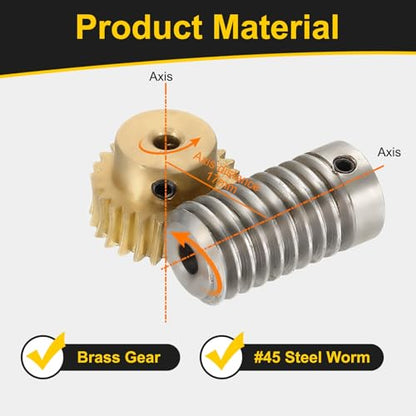 uxcell Worm Gear Set 25T 0.8 Module 1:25 Reduction Rate, Right Rotation Drive Gear Box Wheel Reduce Transmission Part (Brass Gear-4mm Bore, 1045 Steel Rod 5mm Bore) - size: Gear-4mm, Rod-5mm Bore, style: 0.8M-25T