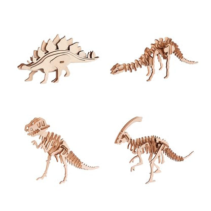 3D Wooden Puzzles for Kids Ages 8+, 4 Pack Dinosaur Puzzles, FSC-Certified Wood, Plastic-Free, STEM Kit for Kids Teens Adults, Wood Craft Model Kit, Individually Wrapped Party Favors - Jurassic Frens - color: Jurassic Frens
