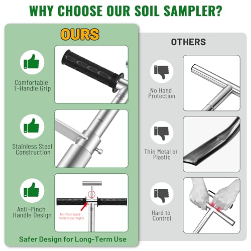 20 Inch Soil Sampler Probe, Stainless Steel Soil Core Sampling Tool with T-Handle, Heavy Duty Soil Probe for Lawn, Garden, Farm & Soil Testing - size: 20 inch