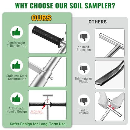 20 Inch Soil Sampler Probe, Stainless Steel Soil Core Sampling Tool with T-Handle, Heavy Duty Soil Probe for Lawn, Garden, Farm & Soil Testing - size: 20 inch