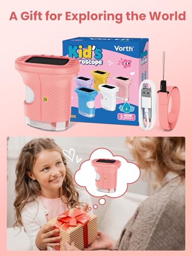 Microscope for Kids, 2.4 Inch Digital Microscope with 1000X Magnification, Handheld Camera Mini Pocket Magnifying Glass, Educational Birthday Gifts Toys for Ages 3+, Pink - color: Pink