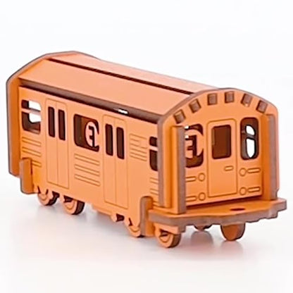 Little & Wood: Woodlet: Medium - NYC Subway F Train - Orange, 3D Wooden Kit-Set, City Transportation Puzzle, Easy Assembly, Pop Build Fun, Ages 6+ - style: NYC Subway F Train