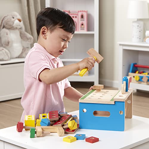 Melissa & Doug Hammer and Saw Tool Bench - Wooden Building Set (32 pcs),Multicolor,1Size