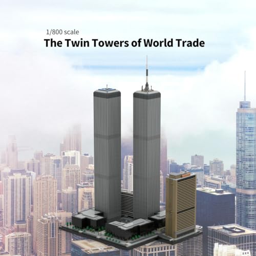Twin Towers Building Blocks Set for Adults, 7129PCS MOC-177998 1/800 World Famous Landmark Street Scene Building Bricks Set, DIY Assembly New York Architecture Model Gift - style: Twin Towers
