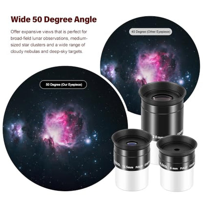 Astromania Telescope Eyepiece Set, 3 Pics Plossl Eyepiece 1.25" 6 12.5 20mm - size: 6/12.5/20mm