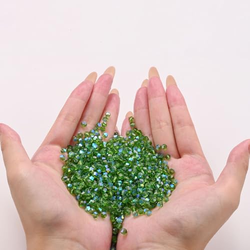 1000pcs 4 mm Bicone Crystal Beads Faceted Crystal Glass Beads Bulk for Jewelry Making DIY Necklace Bracelet Earring (Grass Green AB Color) - color: Grass Green AB