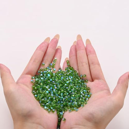 1000pcs 4 mm Bicone Crystal Beads Faceted Crystal Glass Beads Bulk for Jewelry Making DIY Necklace Bracelet Earring (Grass Green AB Color) - color: Grass Green AB