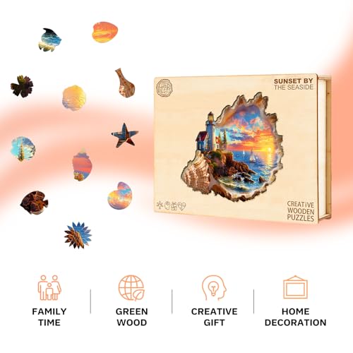 Jigfoxy Wooden Puzzles for Adults, Sunset by the Seaside Wood Puzzles Adult - color: Sunset By the Seaside, size: Large