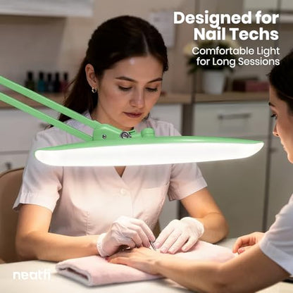 Neatfi XL 2200 Lumens 24W LED Desk Lamp – Shadow-Free Task Lighting | 4-Level Dimming | Home Office & Crafts Use | 20-Inch Wide Head (Midnight Green, Non-CCT with Clamp) - color: Midnight Green, size: Non-CCT with Clamp