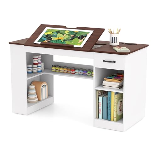 Verano Garden 55.1" Drafting Table, Craft Art Table, Computer Desk, White - color: White