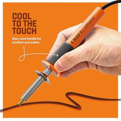 Craft Culture Wood Burning Tool Pen - Craft Burning Tools for Adults & Teens - Wood Burner Kit, Engraver, Carver, Pyrography, Woodburning - Includes 9 Premium Tips - Adjustable Temperature Control