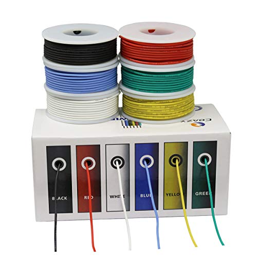 CBAZY™ Hook up Wire Kit (Stranded Wire Kit) 24 Gauge Flexible Silicone Rubber Electric Wire 6 Colors 19.6 feet Each 24 AWG - size: 24AWG