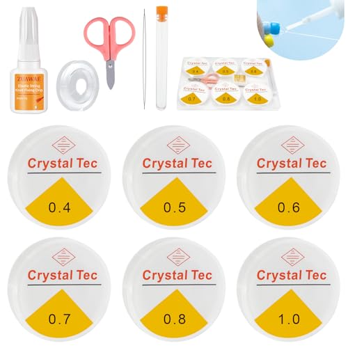 Elastic String for Bracelets, Stretchy Bracelet String 6 Roll Clear Elastic String for Bracelets, 1 Roll 0.7mm Flat Bracelet String Elastic for Beads Beading Bracelet Necklace Jewelry Making Supplies - color: 0.4mm-1mm Elastic String with Jewelry Glue