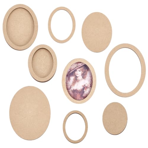 PH PandaHall 10 Sets Oval Picture Frame, Art Photo Frame Blank DIY Wood Panel Boards Geometric Cutout Frames for Home Office Store Wall Art Decor, Painting, Mosaic, Cross-Stitch, 5 Sizes - size: Oval