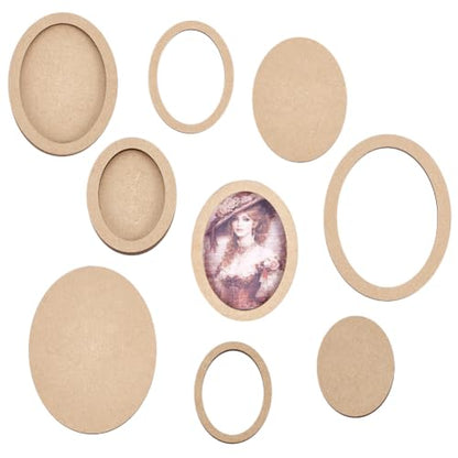 PH PandaHall 10 Sets Oval Picture Frame, Art Photo Frame Blank DIY Wood Panel Boards Geometric Cutout Frames for Home Office Store Wall Art Decor, Painting, Mosaic, Cross-Stitch, 5 Sizes - size: Oval