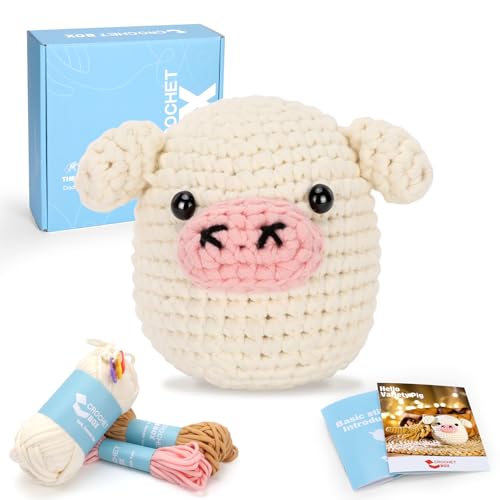 CrochetBox Pig and Highland Cow Crochet Kit for Beginners, Adults and Teen - color: 2 PCS Pig and Highland Cow