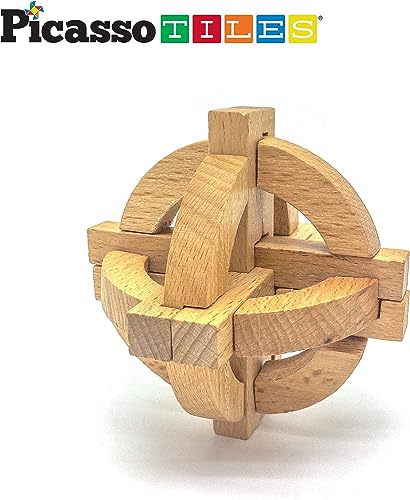 PicassoTiles 8 Styles Interlocking Sensory Toys Wooden Burr Cube, Ball and Barrels Logic Skill Genius Puzzle Brain Teaser Games & Intellectual 3D Assembling Educational Toy Set for Kids & Adults PTP08 - color: 8 Styles Wooden Burr Cube