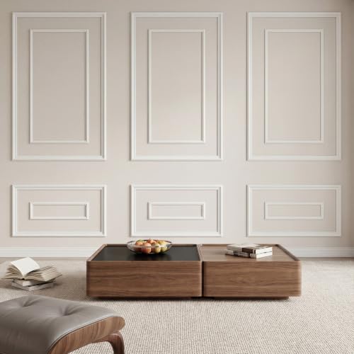 Garvee 6 Frame Peel and Stick Wall Molding Kit, 3D Pre-Cut Premade Wainscoting Accent Panels, Ready to Assemble Self Adhesive Wall Trim Moulding for Living Room Bedroom Entryway Interior Wall Decor - color: White-Style 1, size: Wide