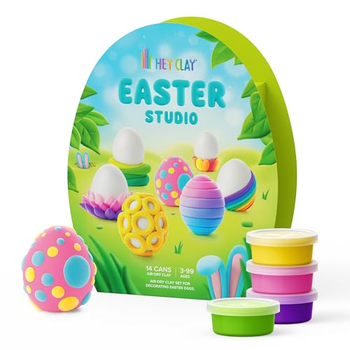 HEY CLAY Fat Brain Toys Easter Studio, Easter Themed Arts & Crafts Air Dry Clay Kit for Kids Ages 6 to 11 - color: Easter Studio