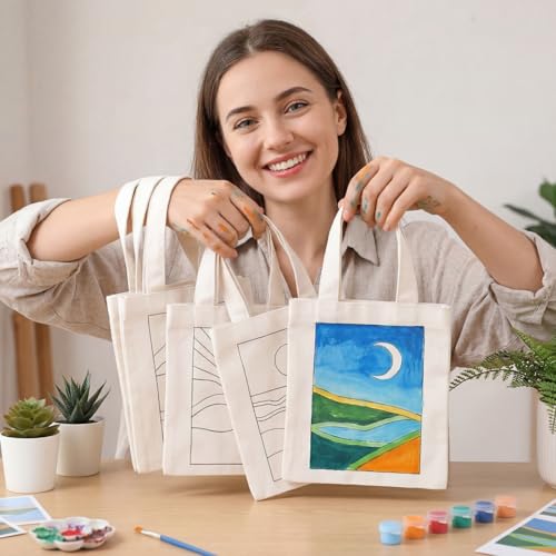 Aliceset 16 Pcs Color Your Own Bag Tote Bag Painting - style: Minimalist Landscape