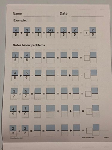 Channie's Visual One Page A Day Level 1 Fraction Practice Workbook, Practical Color-Coded Single & Double Digit Fractions Workbook, Grade 3-5, Easy Tear-Off Worksheets, 50 Pages