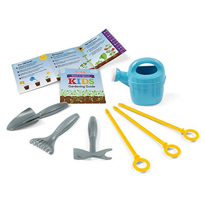 Simplay3 Seed to Sprout Raised Garden Planter, Kids Outdoor Kit with Garden Tools for Growing Flowers or Vegetables, Green, Made in USA