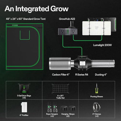 VIVOSUN 2x4 Grow Tent Kit 200W LED A22 WiFi Control Grow System - size: 48"x24"x60"-200W