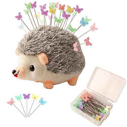 Hedgehog Shaped Pin Cushion Sewing Kit with 100 Colored Pins - color: Gray