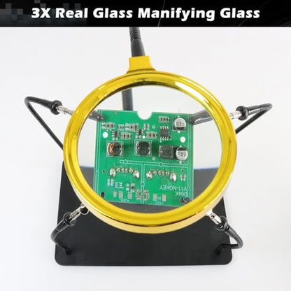 XYK Helping Hands Soldering Station with 3X Magnifying Glass, 4 Flexible Helping Hand Arms Magnifier and Third Hand Soldering Tool for Electronic Repair Soldering Jewelry Crafts - size: Small