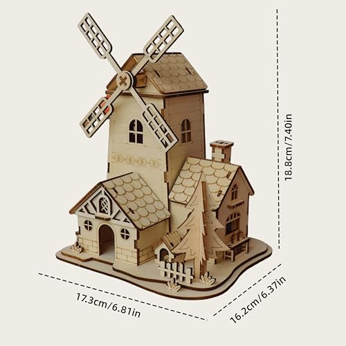 3D Wooden Puzzle Windmill Mill Design Model Kit, DIY Creative Assembly Building Set for Adults, Christmas