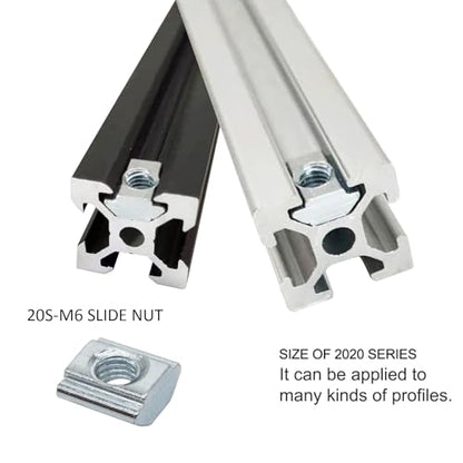 80pcs 20 Series Extrusion M6 T Slide Nut M6 Tee Sliding in Nut for 2020 Extruded Aluminum Connector Brackets with 2020 Sereis Extursion Profile Rail - style: 20 Series Type B