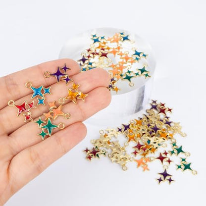 Heiolox 60PCS Four-Pointed Star Charms Alloy Charms Star Bead Frames for DIY Necklace Bracelet Earring Beads Jewelry Making