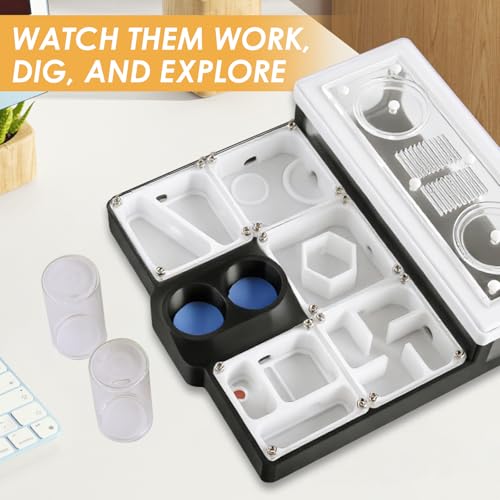 Ant Farm Nest - Educational Habitat - Black and White Acrylic Design with Built-in Water Tower and Clear Observation Area (L) - size: L