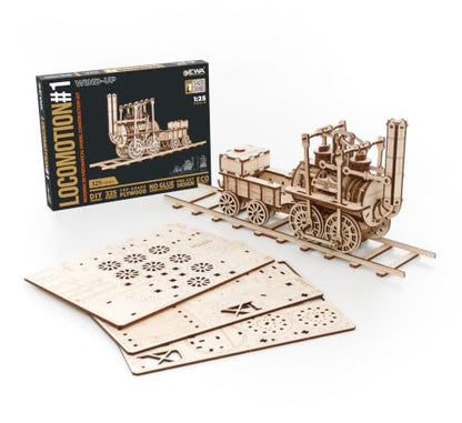 EWA Eco-Wood-Art Locomotion #1 3D Wooden Puzzle, Mechanical Model Kit, 325 Pieces, 15.75 Inches, Wood