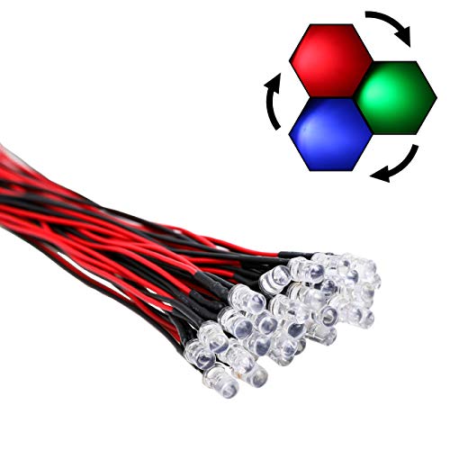 30pcs 12 Volt 5mm RGB Slow Flasing LED Lights Emitting Diodes, Multicolor (Colors Changed Automatically) Pre Wired 7.9 inch DC 12V LED Light Clear Lens Small LED Lamps - color: [12] Rgb Slow Flashing / 30 Pcs, style: 5mm Solid Light