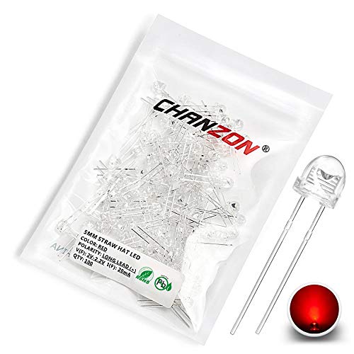 CHANZON 100 pcs 5mm Red Straw Hat LED Diode Lights (DC 2V 20mA) - color: B) Red (100pcs)
