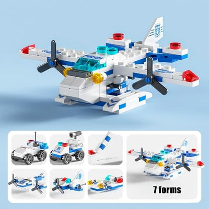 Sky Police Airplane Building Blocks Toy – 137 PCS STEM Construction Set, 7-in-1 Transformable Model Kit for Kids Ages 6-12, Creative Aircraft Toys for Boys & Girls (Police, Rescue, Fighter Jet) - color: Air Defense and Rescue