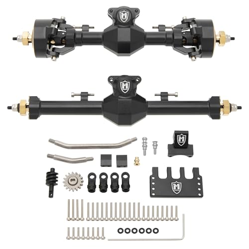 MEUS Racing Isokinetic 3-Section CVD Front and Rear Axles Maximum Steering Angle 52° Wider +5MM for Axial SCX24 Deadbolt C10 JLU Gladiator Bronco 1/24 RC Crawler Upgrade (Front and Rear- Black) - color: Front and Rear- Black
