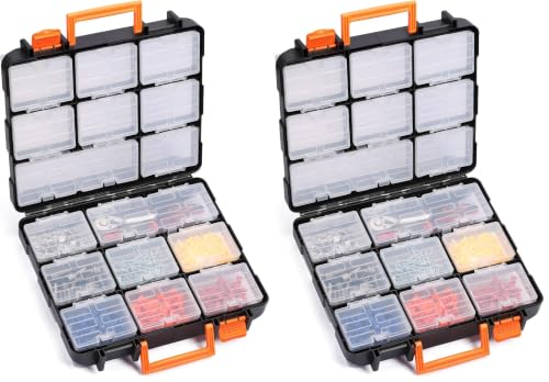 Mayouko 16 Compartments Detachable Toolbox Organizer,Hardware Organizer Box with Removable Sections,Carrying Storage Case for Patts,Screws,Bolts,Nuts,Toys (Pack of 2) - size: 13.5"L x 12"W x 5"H (Pack of 2)