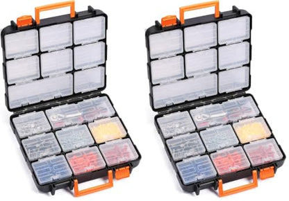 Mayouko 16 Compartments Detachable Toolbox Organizer,Hardware Organizer Box with Removable Sections,Carrying Storage Case for Patts,Screws,Bolts,Nuts,Toys (Pack of 2) - size: 13.5"L x 12"W x 5"H (Pack of 2)