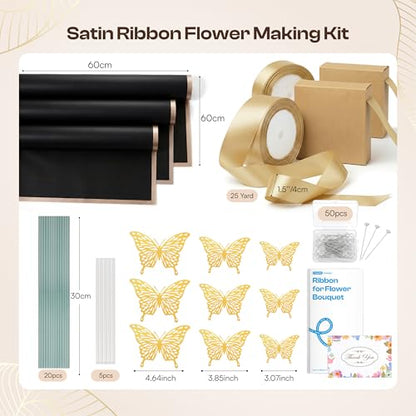 Caydo 1-1/2 Inch Satin Ribbon Flower Making Kit for Birthday Gifts - color: Champagne Gold