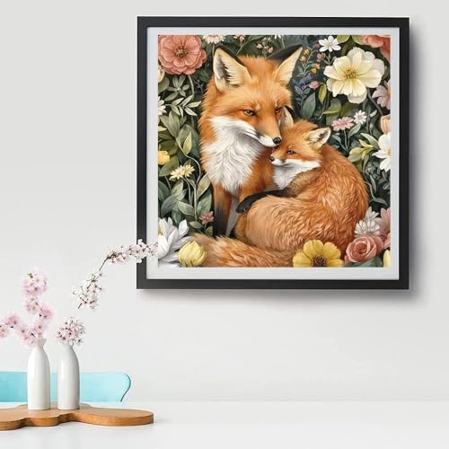 Diamond Art Kits for Adults - Fox Flower Diamond Painting Kits 14X14 inch - color: Fox Flower
