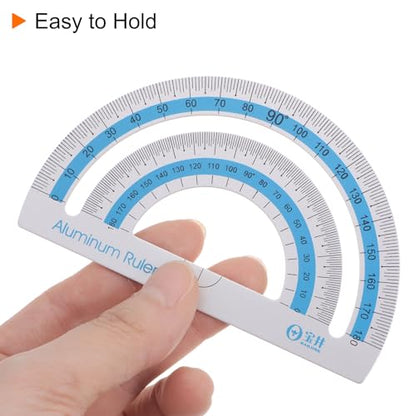 HARFINGTON 4pcs Geometry Set 15cm Metric Measure Ink Printing Aluminum Ruler Metal Ruler Set Triangle Protractor Ruler Tool Set for Classroom, Office, Home, Blue - color: Blue